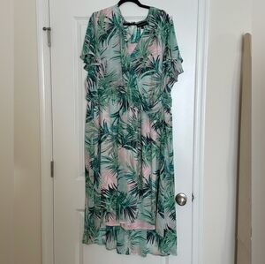 Lane Bryant Green and Pink Leaf Print Midi Dress